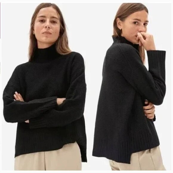 Everlane ReCashmere Stroopwafel Sweater Turtleneck Black Size XS NWOT - Picture 1 of 10